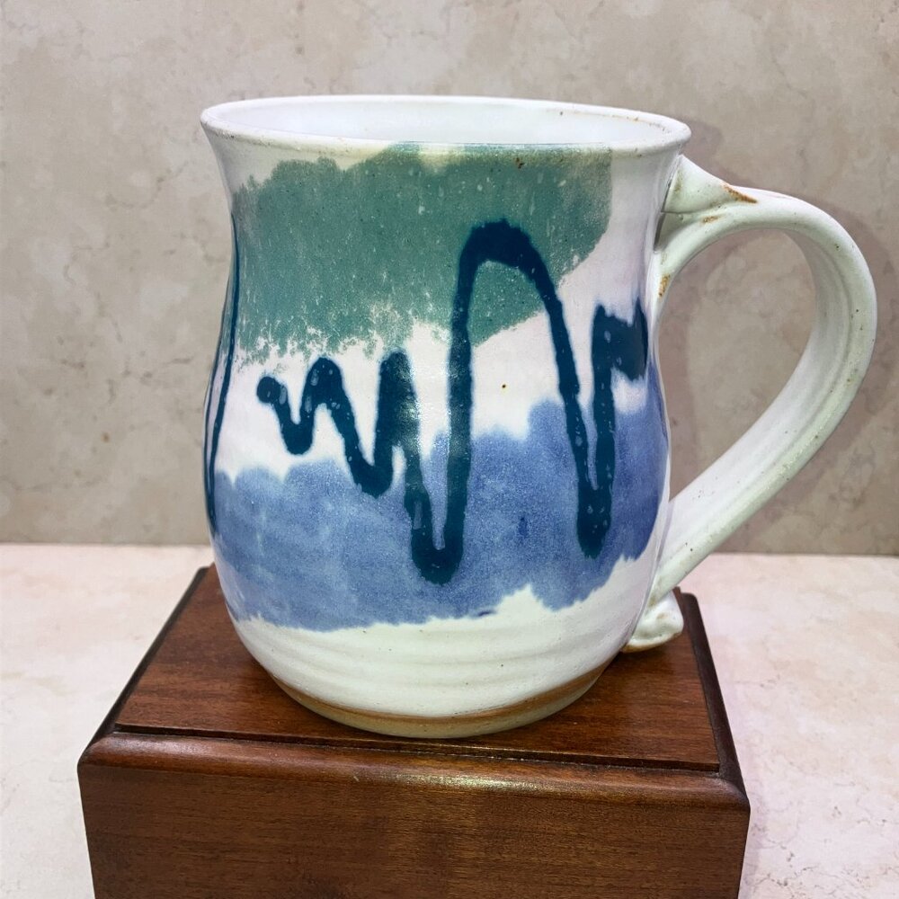 Brenner Tolliver Studio Pottery Mug Wheel Thrown, Hand Painted and Signed